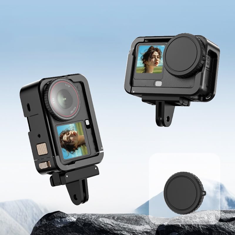 Aluminum Alloy Camera Cage Compatible with DJI Osmo Action 6 Camera, Protective Frame with Cold Shoe & 1/4 Thread Holes