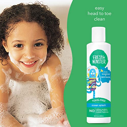 Image of Fresh Monster 2-in-1 Kids Shampoo & Body Wash, Ocean Splash - 8.5oz, Toxin-Free, Hypoallergenic, Natural & PETA Certified Cruelty-Free, Unisex