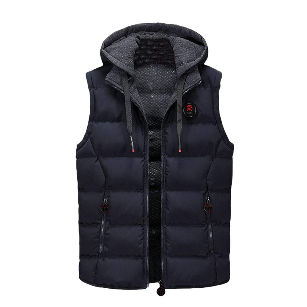 Mens Quilted Gilet Double-Sided Bodywarmer Hooded Vest Sleeveless Jacket with Hood Dark Blue 3XL