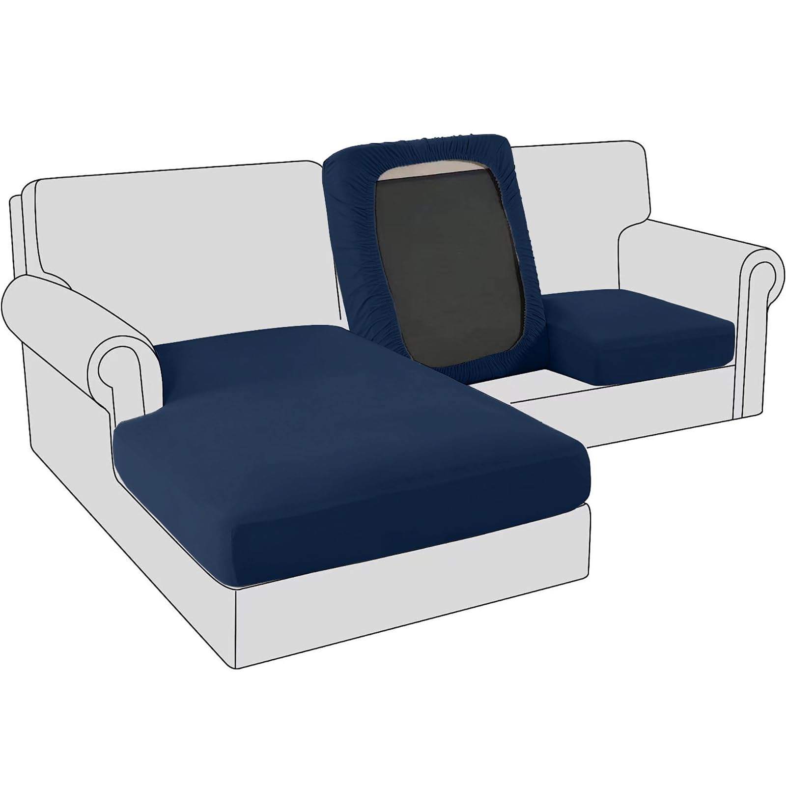 BXFUL Sofa Seat Cushion Covers, Stretch Velvet Sofa Cushion Slipcovers, Couch Cushion Covers Replacement for Individual Cushion with Elastic Fabric (Large 2-Seater,Navy Blue)