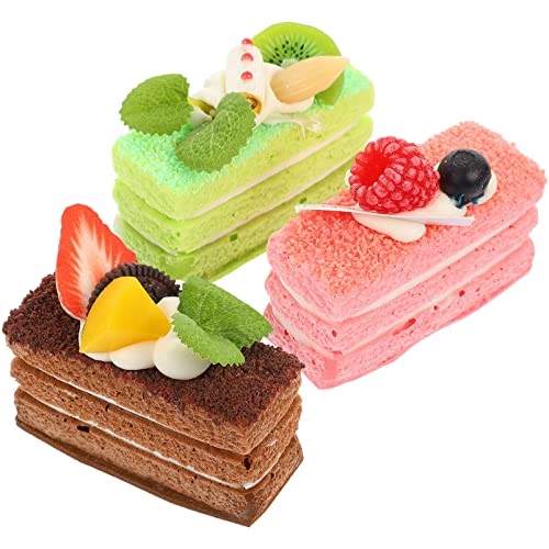 Luxshiny 3 Pièces Faux Gâteau Tranches Faux Petit Gâteau Modèle Desserts Artificiels Simulation Modèle Alimentaire pour Cuisine Boulangerie Boutique Affichage Décoration Photographie Cover