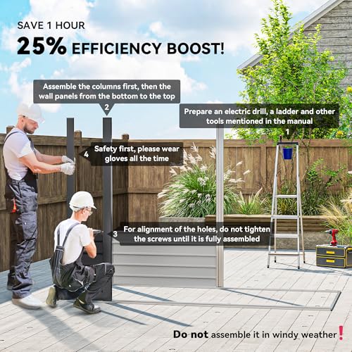 Outsunny 8 x 4FT Galvanised Metal Garden Shed, Outdoor Storage Shed with Double Doors and 2 Vents, Grey - 3