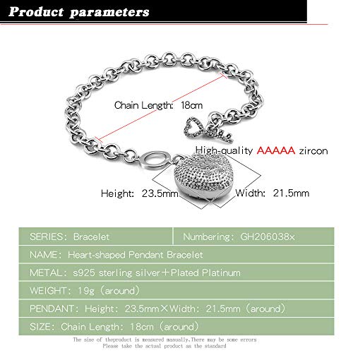 New Products Women's 925 Sterling Silver Bracelet Fine Jewelry Shining Heart Bracelet 6-7-8 inch Solid Silver Accessories Birthday Party Gift3