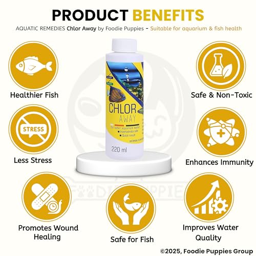 Image of Foodie Puppies Aquatic Remedies Chlor Away - 220ml (Pack of 2) | Suitable for Fresh Water and Salt Water | Chlorine and Chloramine Remover | Aquarium Water Conditioner, with Free Key Ring