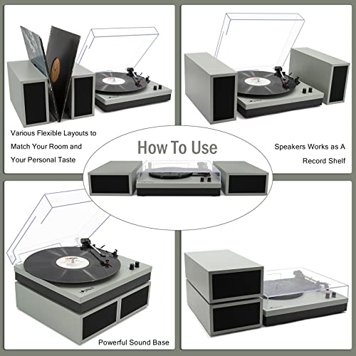 Image of LP&No.1 Record Player with Stereo Bookshelf Speakers, Vintage 3-Speed Belt Drive Turntable, Wireless Input, RCA Output, Auto Stop Function | Green