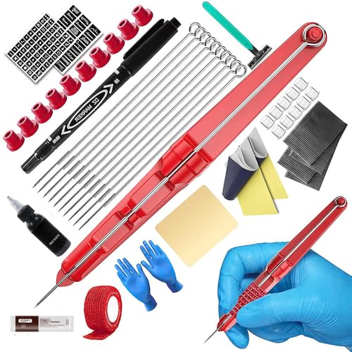 FONPOO Hand Poke Kit Stick and Poke Set für Anfänger DIY Pen Kit mit 10 Nadeln und Transferpapier