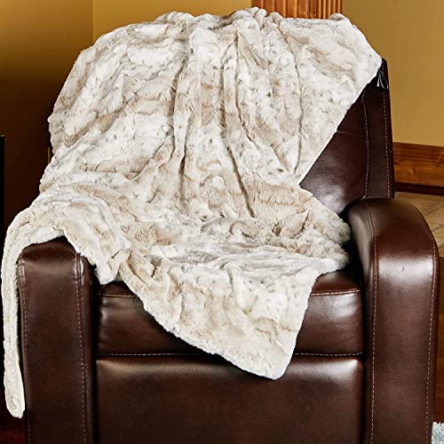 Outrageously Soft Throw Blanket - Ultra Plush Minky Faux Fur Blanket - Oversized 60 X 80 Inches - Tan #TOP4