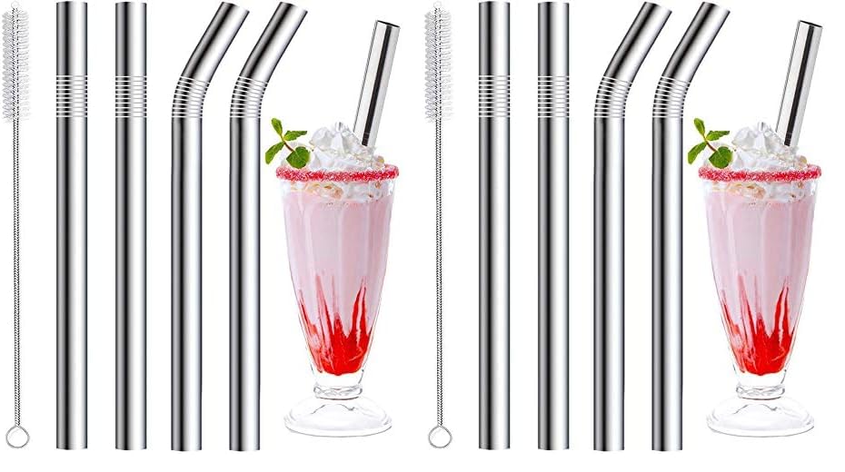 Image of Vinaco Stainless Steel Smoothie Straws, 0.4'' Extra Wide Reusable Metal Drinking Straws for Milkshake, Smoothie, Beverage, Set of 4 with 1 Cleaning Brush (Pack of 2)