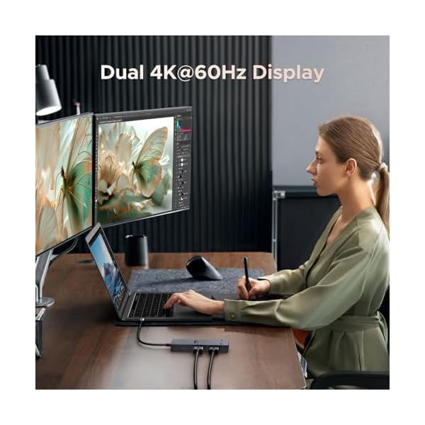 UGREEN 7 in 1 Revodok Pro USB C Docking Station Dual 4k HDMI Monitor, USB C Hub with 2 HDMI, 2*USB A&C 10Gbps Date Transfers, PD 100W, USB C Dock for MacBook Air/Pro, ThinkPad, iPad Pro, and More - Image 4