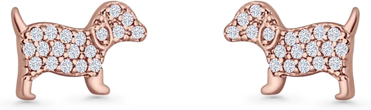 Blue Apple Co Minimal 6.9mm Puppy Dog Stud Earring Cluster Cubic Zirconia Dog Lover Jewelry Gift Butterfly Push Back Earrings For Women 925 Sterling Silver
