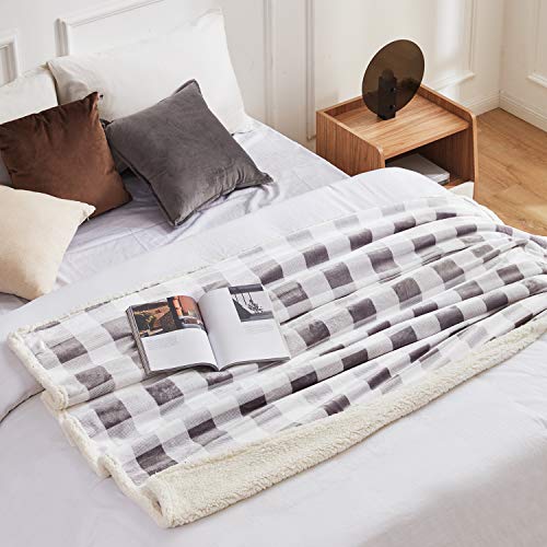 Touchat Sherpa Plaid Throw Blanket, Fuzzy Fluffy Soft Cozy Blanket, Twin Size Plush Fleece Flannel Plush Microfiber Blanket For Couch Bed Sofa (60" X 70", Plaid Grey) #TOP2