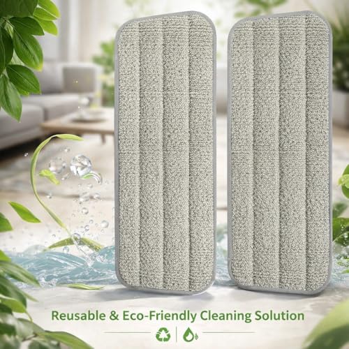 Image of Microfiber Mop Pads Replacement (2 Pack) - Universal Fit for Spray Mops & Dust Mops - Reusable, Machine Washable with 360 Degree Rotating Head - 15.3 inch x 5.1 inch - Grey [ONLY Pads]