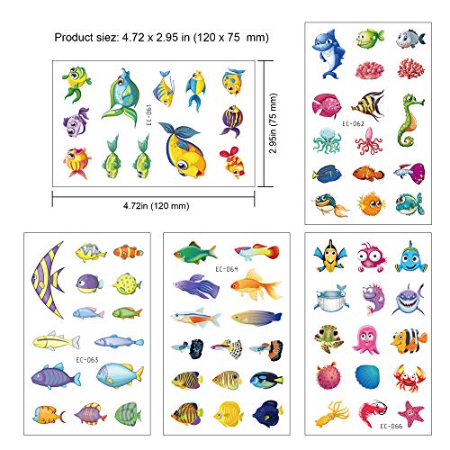 Konsait 234Pcs Tropical Fish Temporary Tattoos For Kids Boys Girls Ocean Sea Children's Birthday Party Bag Filler, Fake Waterproof Tattoo Stickers For Kids Party Decorations Supplies Favors #TOP2