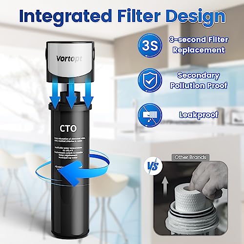 Image of Vortopt Water Filtration, Q5-C2 28000 Gallon Under Sink Water Filter | NSF /ANSI 42 Certified Water Purifier for Sink,Large Flow Flux, Reduces PFOA /PFOS, Direct Connect to Kitchen Faucet.