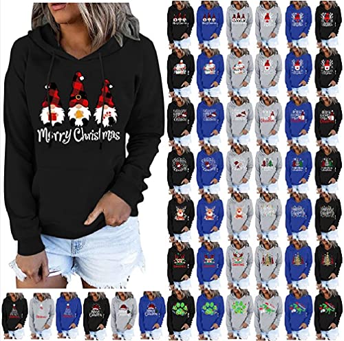 Covermason Noël Sweat-Shirts Femmes Sweat à Capuche Imprimé à Manches Longues T-Shirt Automne Mode Chemise Fille Pullover Pull Jumper Hoodie Sweat Tops (01-Noir, L) Cover