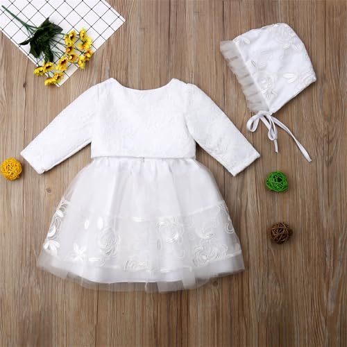 3Pcs Infant Baby Girl Tutu Tulle Wedding Gown Dress+ Lace Cardigan + Baptism Hat Party Outfits4