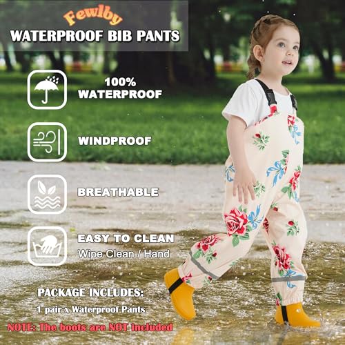 Kids Waterproof Rain Bib Pants, Boys Girls Rain Pants Kids Overalls Rain Trousers Lightweight Mud Pants Rainwear for Toddlers2