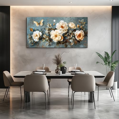 PHAOHUAXM Canvas Wall Decor For Bedroom Wall Art For Living Room Office Decor Abstract White Flower Wall Paintings Pictures Modern Artwork Posters Restaurant kitchen Home Decor Aesthetic 20"x40"