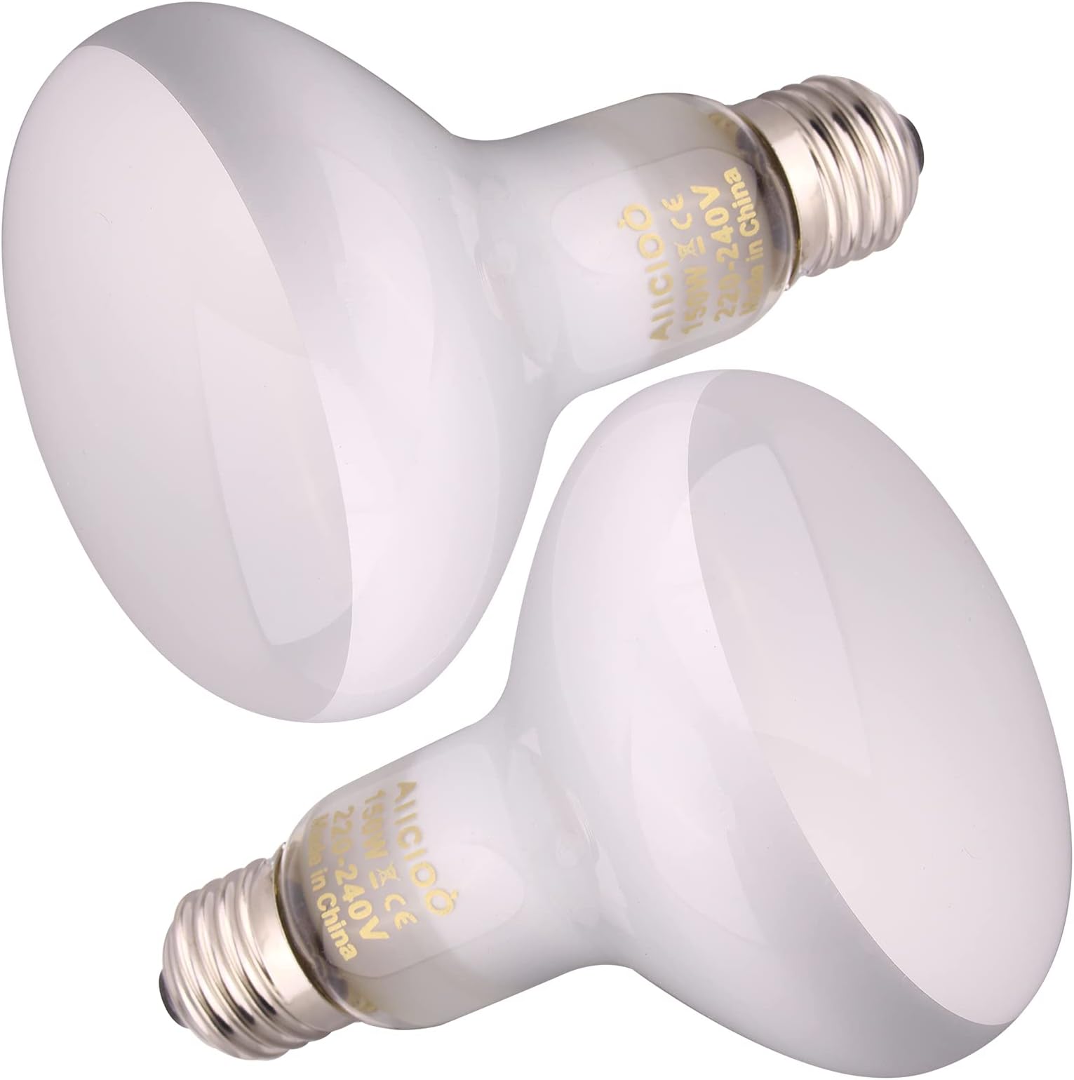 AIICIOO Heating Light Bulb - Pet Light Basking Heat Lamp for Reptiles & Amphibians, 150W 2pack, White
