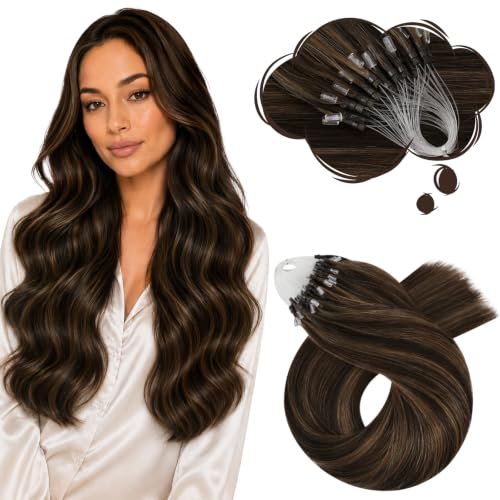 Image of Moresoo Micro Bead Hair Extensions Real Human Hair, Dark Brown, 24 Inch