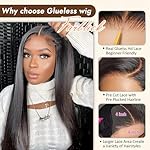 Wear and Go Glueless Wigs Human Hair Pre Plucked Pre Cut 6x4 Straight Lace Front Wigs Human Hair Wigs for Women No Glue Hd Lace Front Closure Ready to Wear Wigs 180% Density 20 Inch Natural Black - Image 2