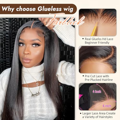 Wear and Go Glueless Wigs Human Hair Pre Plucked Pre Cut 6x4 Straight Lace Front Wigs Human Hair Wigs for Women No Glue Hd Lace Front Closure Ready to Wear Wigs 180% Density 20 Inch Natural Black - Image 3