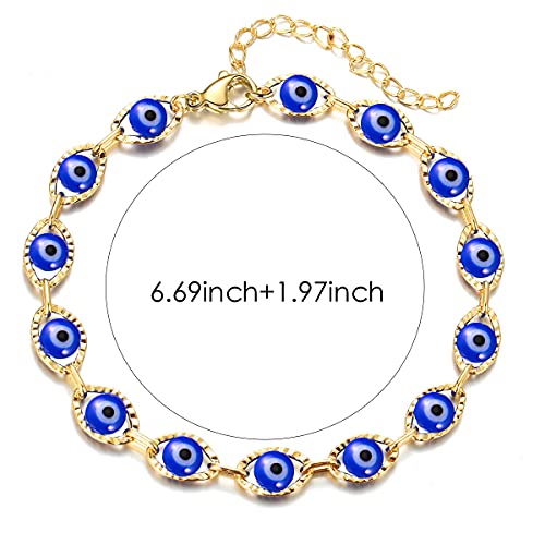 Caiyao 14K Gold Silver Rose Gold Plated Evil Eye Blue Ojo Beaded Bracelets Turkish Protection Amulet Bangle for Women Girls Lucky Safety Jewelry - Image 3