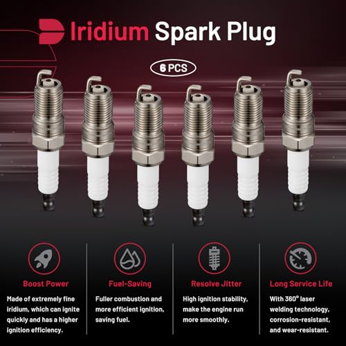 Image of BDFHYK SP413 Iridium Spark Plugs Compatible with Ranger Tempo Probe for Mazda 6 Tribute MPV B3000 Benz 300CE 300SEL 300TE for Mercury Montego Sable 3.0L L6 V6 Engine Replacement for BP5EFS, Set of 6