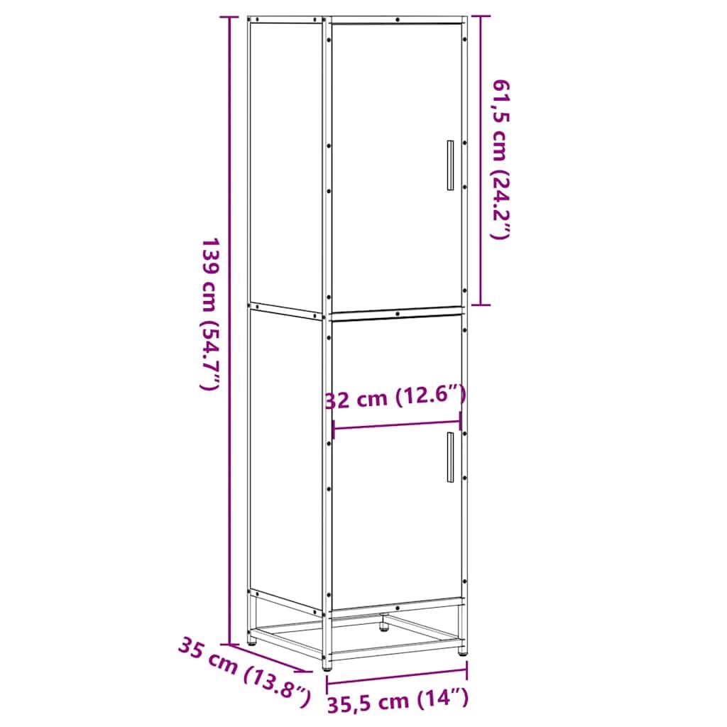 vidaXL Highboard Grau Sonoma 35,5x35x139 cm Holzwerkstoff und Metall, Beistellschrank, schlanker Lagerschrank, hoher Schrank, Hochschrank