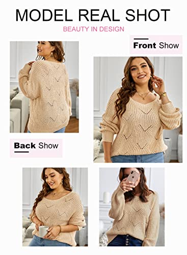 Dokotoo Womens Juniors Crewneck Fall Sweaters For Women Long Sleeve Solid Hollow Out Fashion Casual Loose Plain Chunky Knit Pullover Sweaters For Women Jumper Outerwear Khaki Medium #TOP2