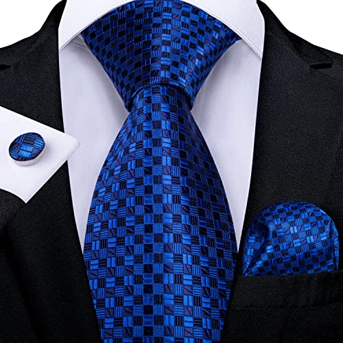 Image of DiBanGu Silk Men's Tie Set Jacquard Woven Ties and Pocket Square Fashion Necktie and Handkerchief Cufflinks Tie Accessories