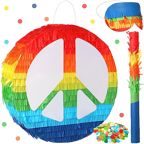 Pinata rétro groovy de 30 cm avec accessoire pour fête anniversaire hippie