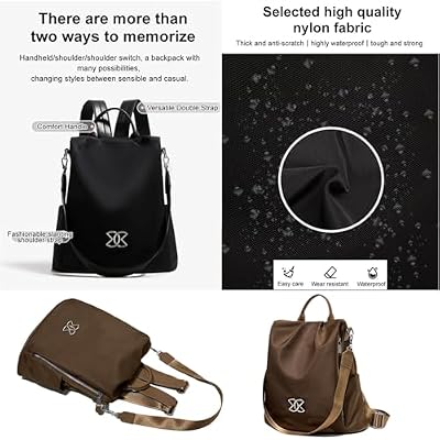 SIRDIKA Women Oxford Cloth Backpack - Anti-Theft Multi-Purpose Large Capacity Oxford Cloth Lightweight Shoulder Bag 3-Way Waterproof Crossbody Bag (Black)