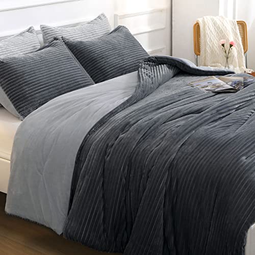 Hevumyi Velvet Duvet Cover Queen 3 Pieces, Ultra Soft Flannel Queen Bedding Duvet Cover Set For Bedroom, Hypoallergenic Duvet Cover Queen Size With 2 Pillowcases (Dark Grey,90X90 Inch) #TOP29