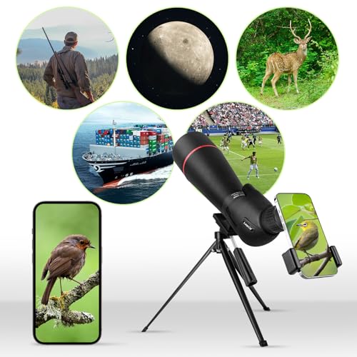 Image of 25-75x80 HD Spotting Scope for Bird Watching & Target Shooting, BAK4 Prism Angled Spotter Scope with Tripod & iPhone Adapter, Waterproof Fogproof Birding Scope for Hunting & Wildlife Viewing