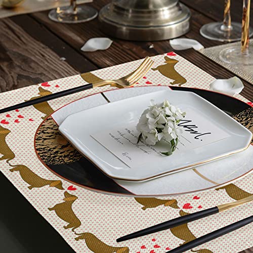 Valentines Dachshunds Dogs Placemats Set Of 6 Polka Dot Lovers Place Mats Washable For Kitchen Dining Table Heat Resistant Decorative Colth Table Mats 12X18 Inch #TOP5