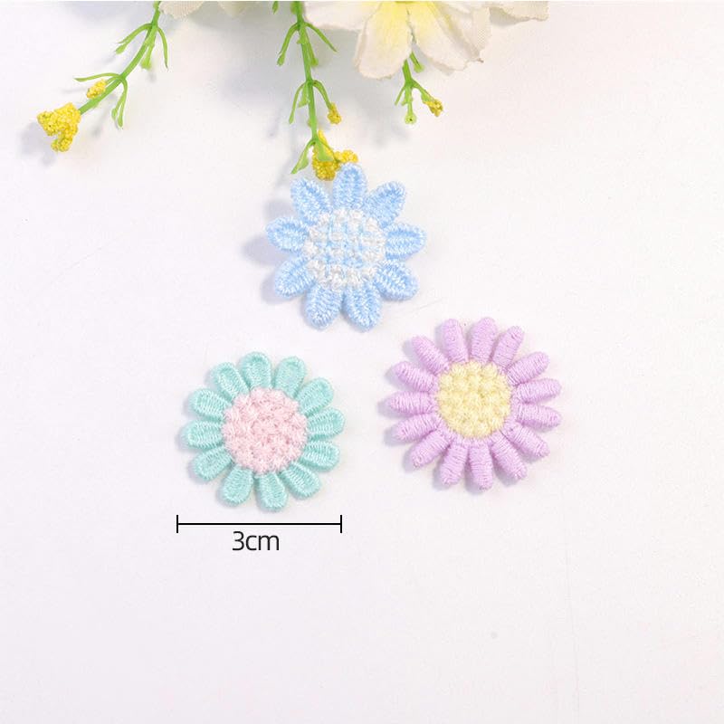 Naszywka haftowana 30 SZTUK 3 CM Małe Kwiaty Stokrotki Ręcznie Robione Szydełkowe Aplikacje Kwiatowe Naszywki Haftowane Do Prasowania Na Ubrania(17# Light Blue 12 Petal)