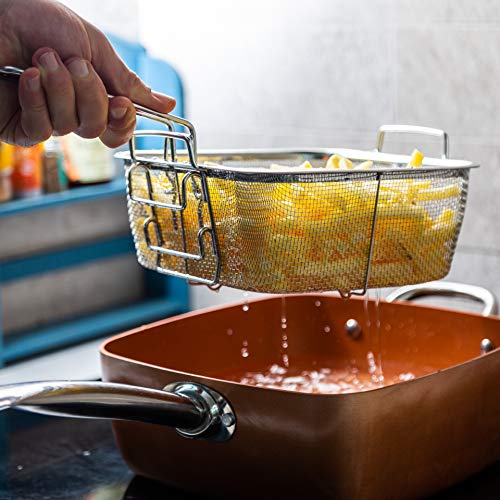 Copper Non-Stick Deep Sided Square Pan Kit with Lid 24cm 4 Piece Set Large Induction Base Great for Frying Baking Roasting Stir-Fry Oven Safe – By Nuovva 4 Gallery Image