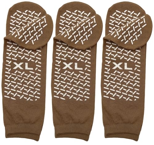 Sandhill Tools Double Tread Non-Skid Safety Socks X-Large, Beige – Non Slip Grip Hospital Socks for Men & Women – Skid Resistant Comfort Slipper Socks (6 Pairs)2