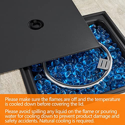 Yaheetech 30" Propane Gas Fire Pit Table 50,000 Btu Square Gas Fire Table With Ceramic Tabletop And Blue Fire Glass, Outdoor Fire Pit Table For Outside/Patio With Rattan Pattern Steel Base/Lid, Black #TOP7