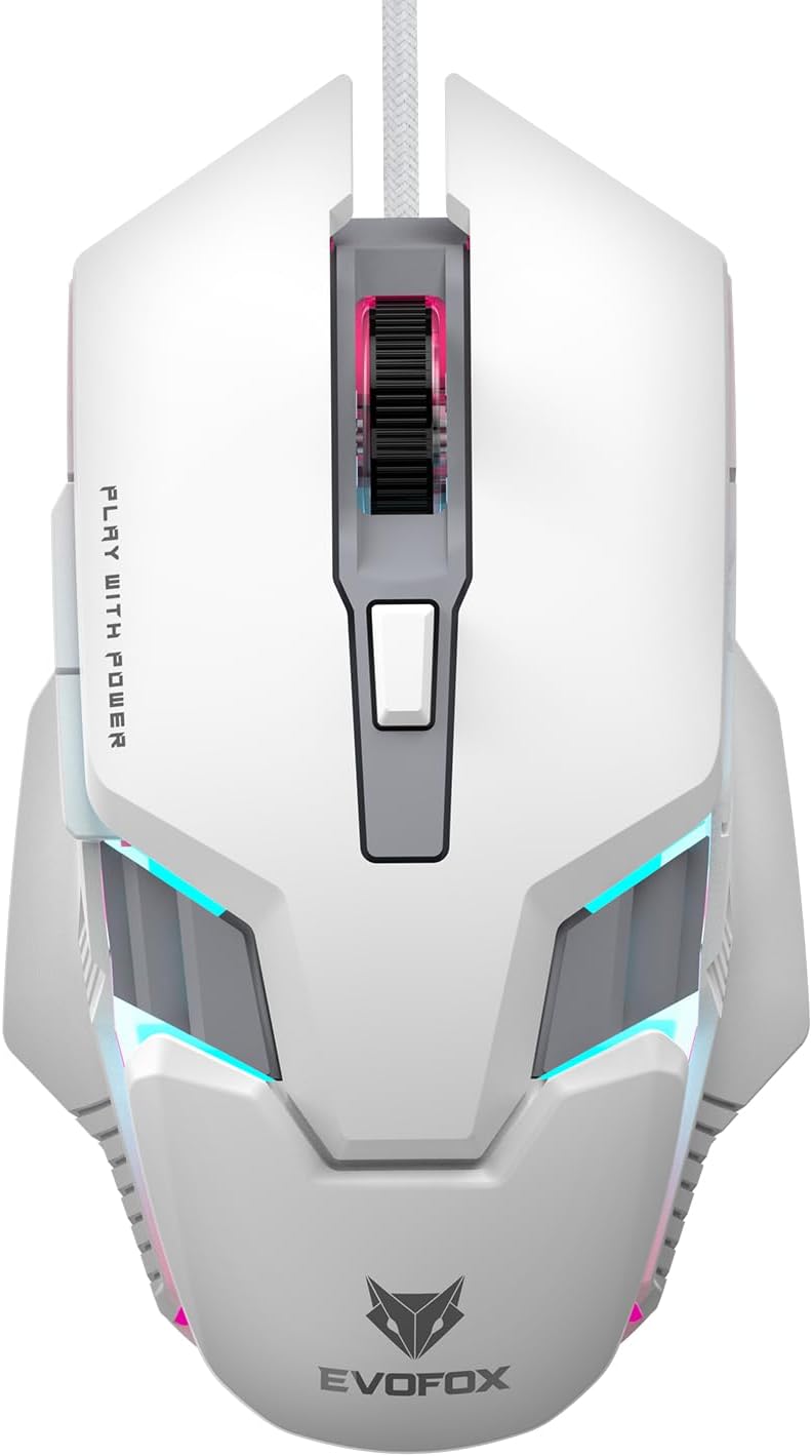 EvoFox Starter Series Spectre USB Wired Gaming Mouse with Upto 3600 DPI Gaming Sensor | 6 Buttons Design | Upto 7 Million Clicks | 7 Colours Rainbow Lighting | 1.5m Braided Cable (White)