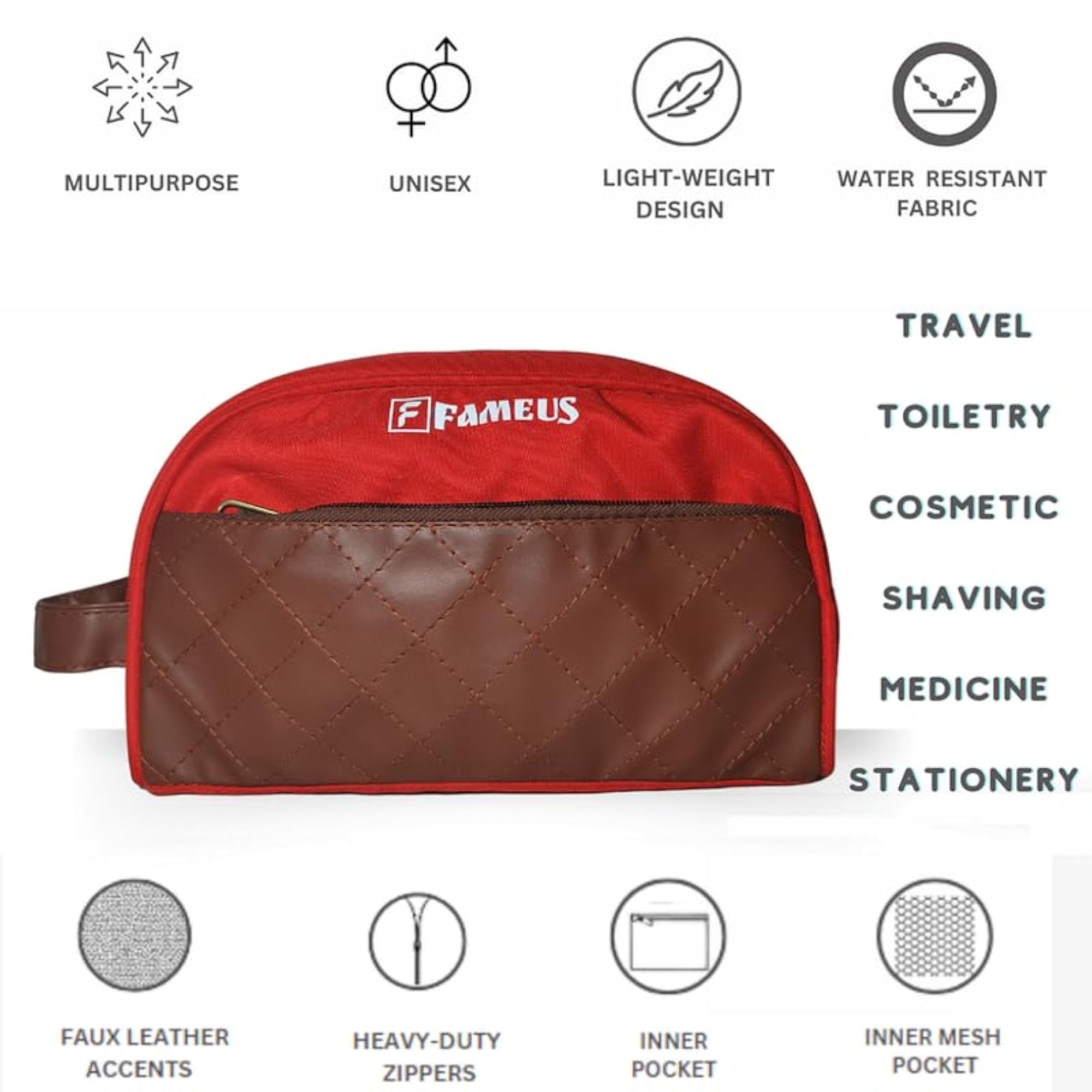 Multipurpose Faux Leather Detailing Pouch for Travel Red