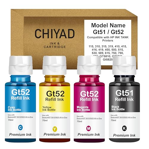 Image of Reffil Ink GT51 & GT52 Compatible for HP 115, 310, 315, 319, 410, 415, 416, 419, 455, 500, 515, 520, 525, 530, 589, 615, 750, GT5810, GT5811, GT5820 Printers (GT51 & GT52 Ink Set)