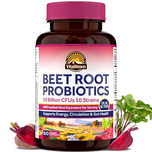 Vitalitown Organic Beet Root Capsules with Probiotics, 4000mg Organic Beetroot