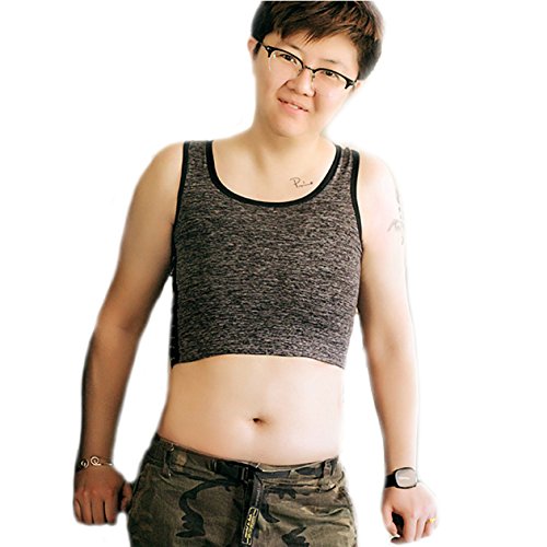 BaronHong Tomboy Trans Lesbian Cotton Chest Binder Plus Size Short Tank Top with 20 cm Stronger Elastic Band(Darkgray,2XL)