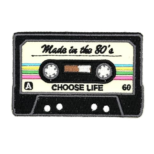 3" Tape Cassette Iron On Patch - Embroidered Cool Retro Vintage Music Lovers 80s Tapes and Recorders Applique Appliques Iron On Sew On Patches for Holes, Clothing, Jeans, Hat, Backpacks, Clothes