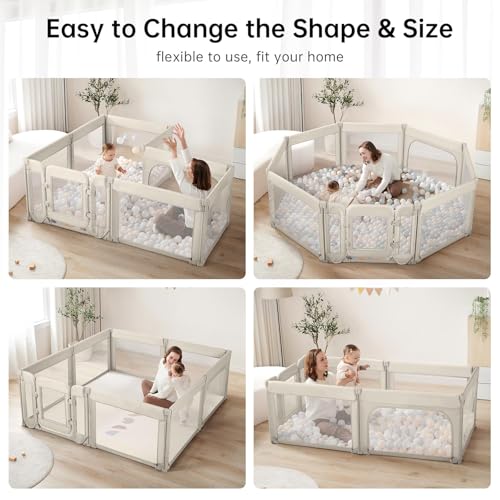 Baby Playpen with Door, Foldable Adjustable Play Pen for Babies and Toddlers,Heavy-Duty Play Yard Fence Play Area, Large Toddler Playpen,Khaki - Image 3