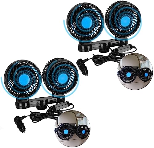 Vaygway 12V Car Cooling Fan – 1 Pack 360 Degree Rotatable Car Fan – Electric 2 Speed Dual Head – Cigarette Lighter Travel Camping Fan – Universal Car Truck Rv Suv G (1) #TOP10