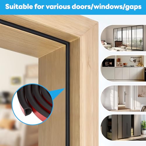 Orechic Weather Stripping Door Seal, Self Adhesive Weather Strip Silicone D Shaped Seal Strip for Door Frame and Window Seal, Suitable for Gap from 6mm to 12mm(Size:20Ft, 9/16\" W × 15/32\" T, Black) - Thumbnail 6