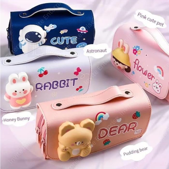 Image of Invite Enterprise Cartoon Theme Pencil Case - 3D EVA Pencil Case Pouch, Multipurpose Zipper Pencil Case for Kids, Pen and Pencil Bag for School Kids, Girls, Stationery Storage Box (Dear)